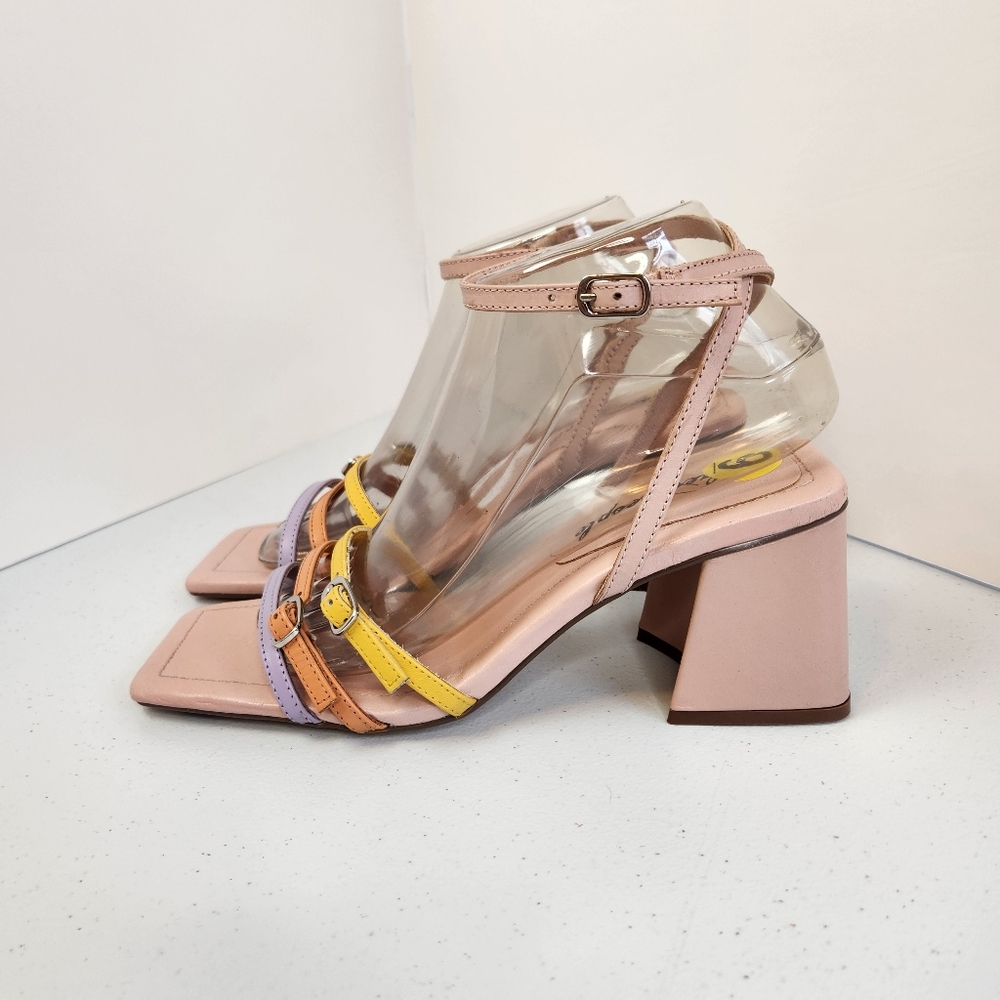 Free People Niki Strappy Heels Sandal Size 40 9.5 10 Pink Leather Block Heel New - Picture 7 of 13